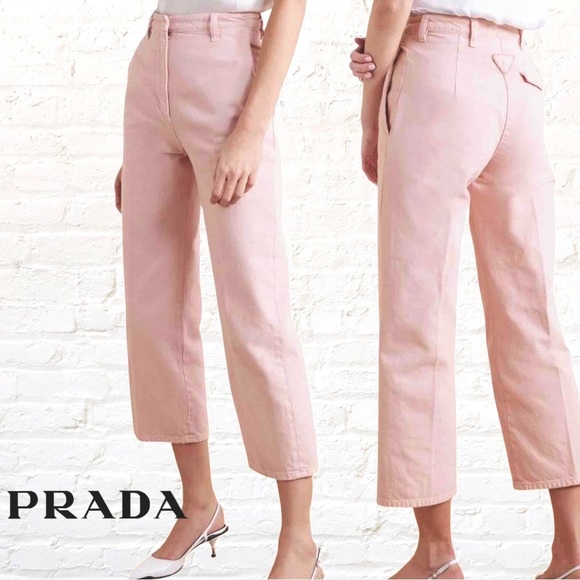 Prada Denim - PRADA Milano High Rise Wide Leg Cropped Jeans Size 2 Regular Fit Pink